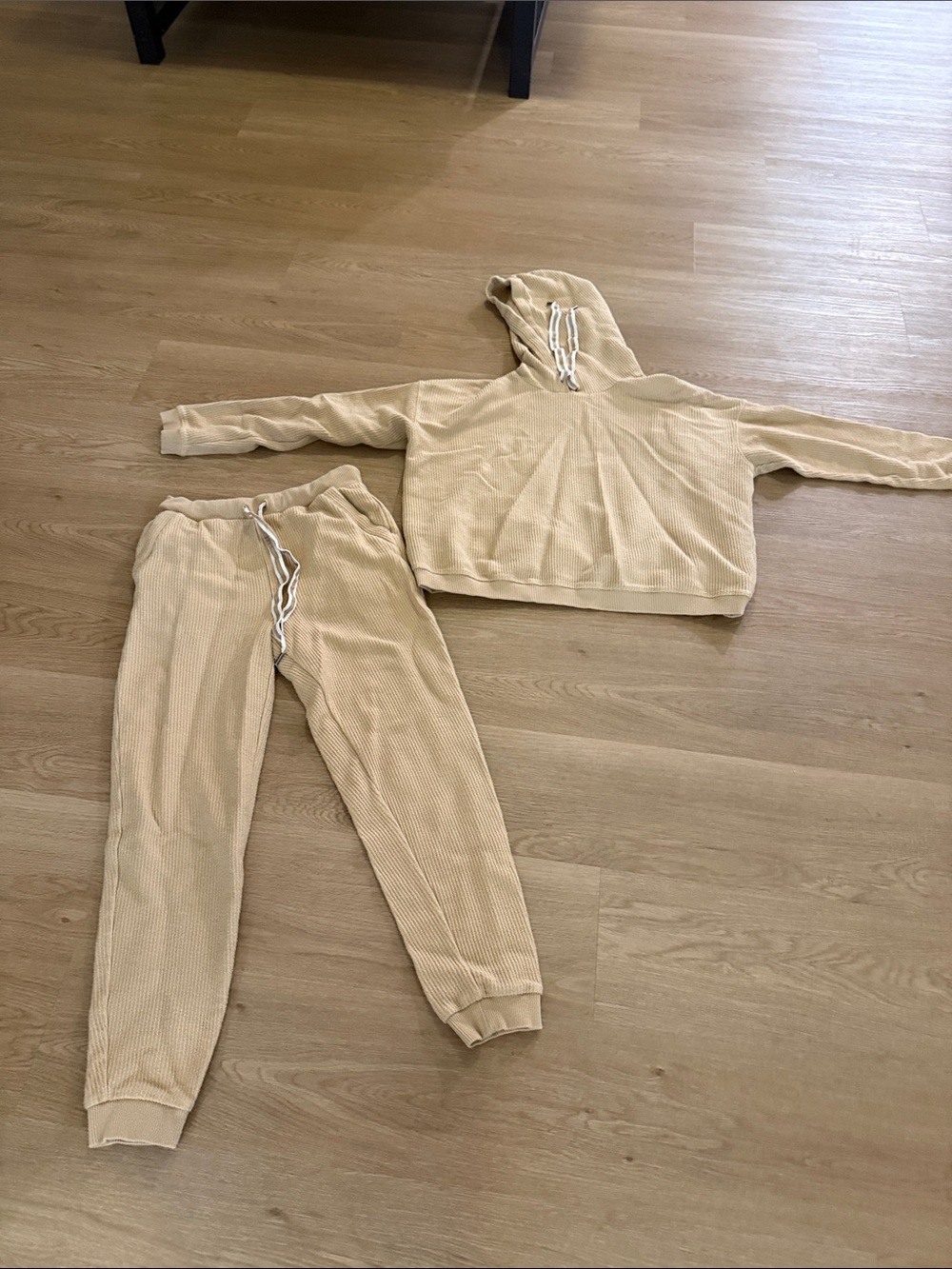 aerie Beige Waffle-Knit Kids Hoodie & Joggers Set